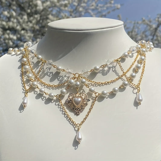 Baroque Multi-Layered Crystal Pendant with Teardrop Necklace