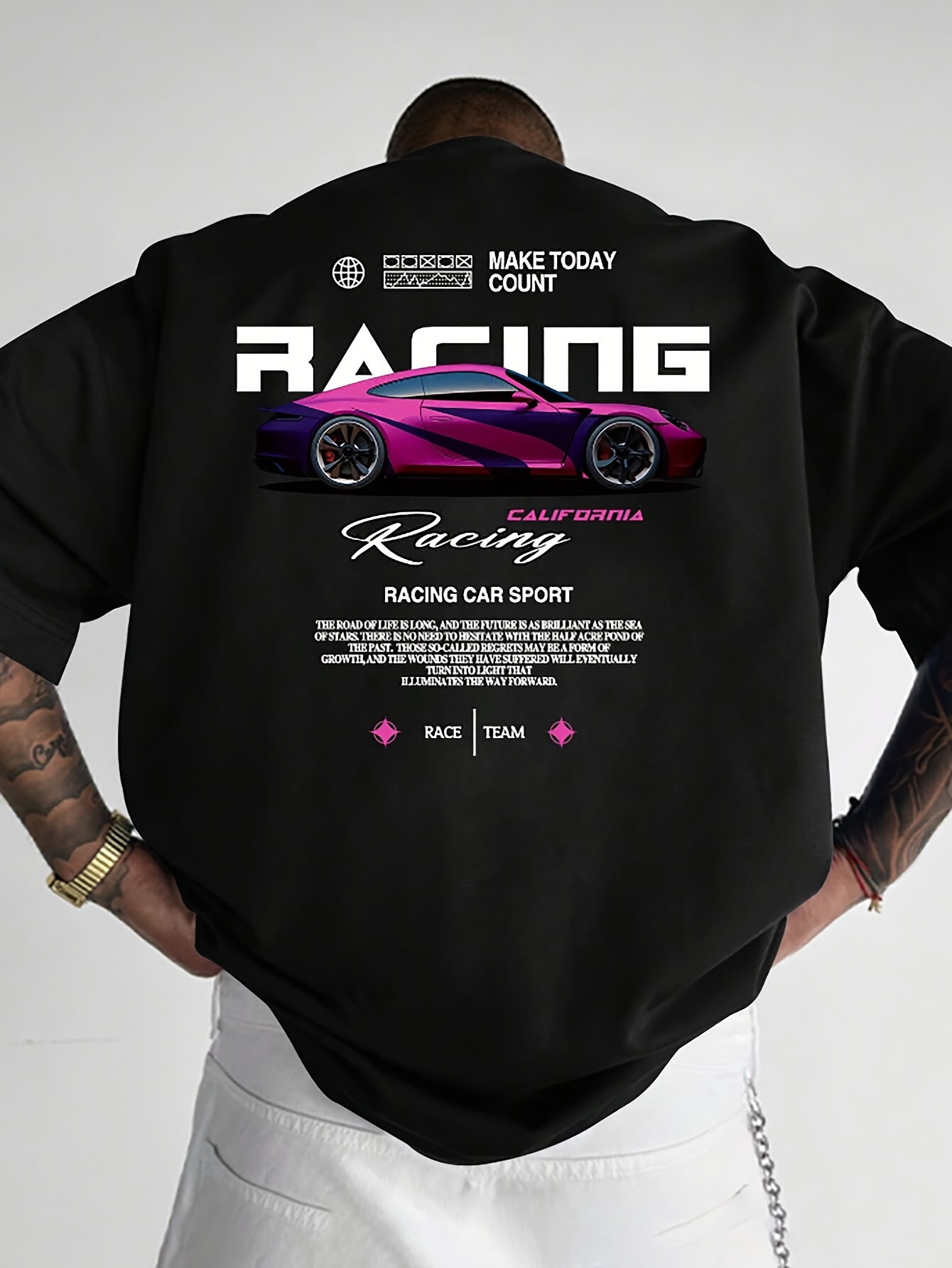 Racing Slogan Sports Car Round Neck T-shirt