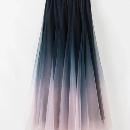 Gradient Mesh Pleated Midi Skirt