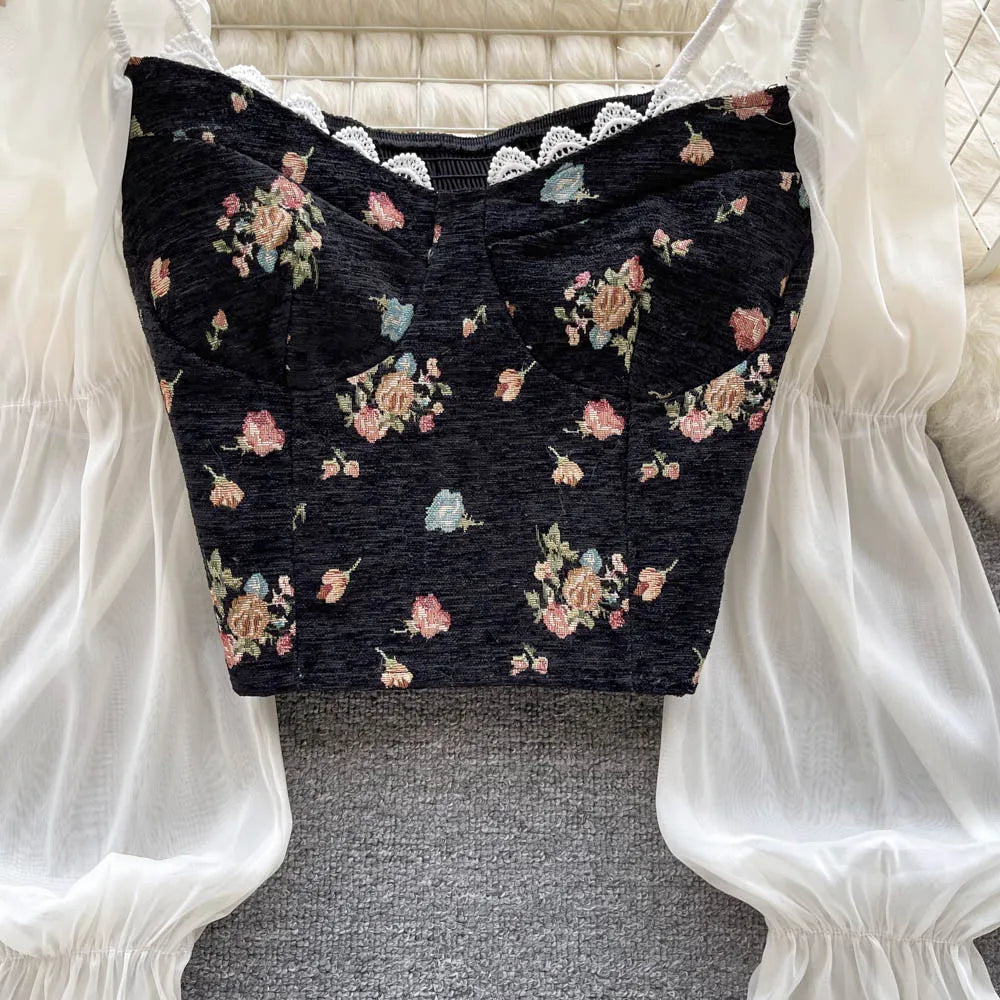 Floral Print Black Short Top