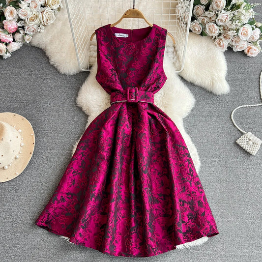 Floral Jacquard Belted Frock