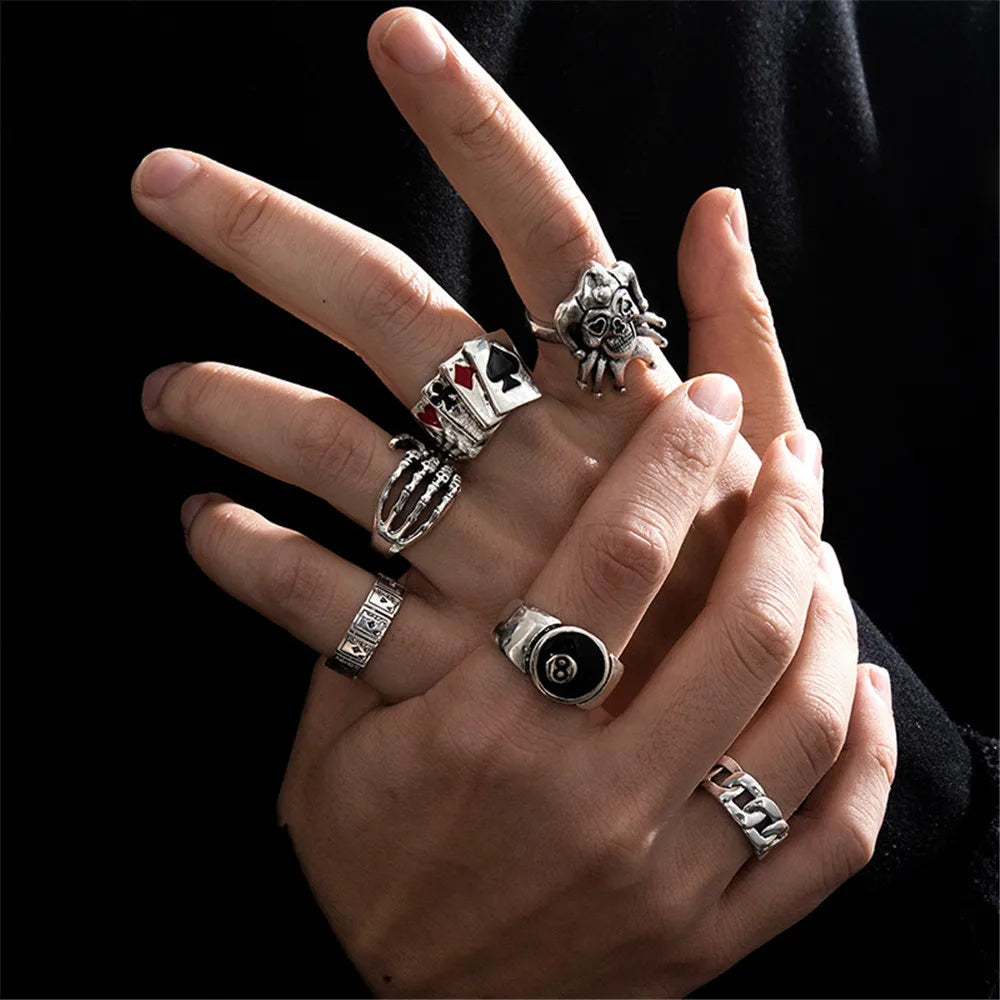 6Pcs Goth Rings for Men