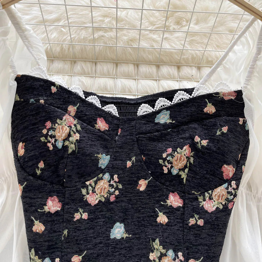 Floral Print Black Short Top