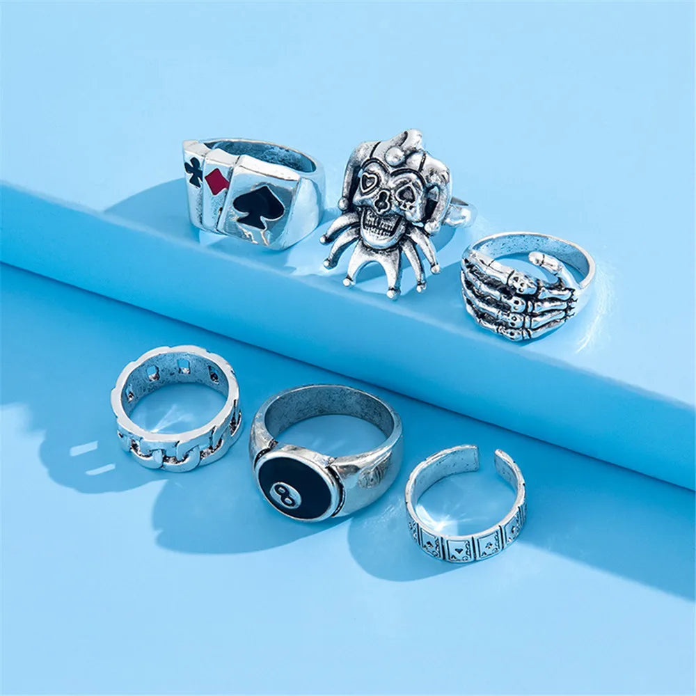 6Pcs Goth Rings for Men