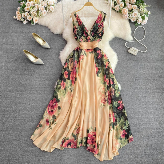 Double Shoulder Long Floral Gown